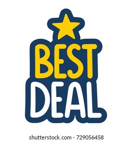 Best deal. Vector hand drawn label, badge, sticker with star icon, illustration on white background.
