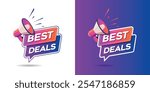 Best Deals Logo design with megaphone. The loudspeaker screams best deals offer. Best offer, limited sale offer. Mnemonic, poster, banner, graphic design template, unit vector, post, digital ad, icon