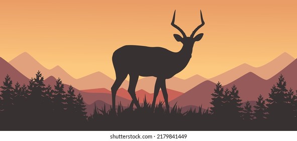 Bester Hirsch im Wald, die beste Hirschsilhouette in Bergillustration
