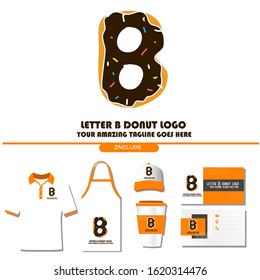 The Best and Delicious Letter B Donuts Shop Logo for Cafe and Bakery. Bitten Chocolate Donut with Initial Lettering Logotype Vector Illustration on White Background 