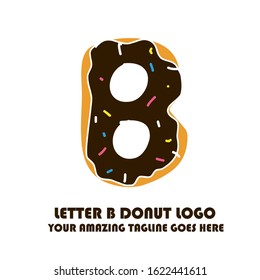 The Best and Delicious Letter B Donuts Shop Logo for Cafe and Bakery. Bitten Chocolate Donut with Initial Lettering Logotype Vector Illustration on White Background