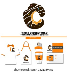 The Best and Delicious Letter C Donuts Shop Logo for Cafe and Bakery. Bitten Chocolate Donut with Initial Lettering Logotype Vector Illustration on White Background with Brand Identity 