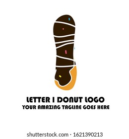The Best and Delicious Letter I Donuts Shop Logo for Cafe and Bakery. Bitten Chocolate Donut with Initial Lettering Logotype Vector Illustration on White Background