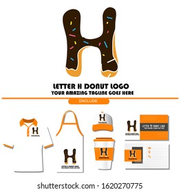 The Best and Delicious Letter H Donuts Shop Logo for Cafe and Bakery. Bitten Chocolate Donut with Initial Lettering Logotype Vector Illustration on White Background 