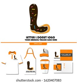 The Best and Delicious Letter L Donuts Shop Logo for Cafe and Bakery. Bitten Chocolate Donut with Initial Lettering Logotype Vector Illustration on White Background 