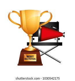 best director trophy cup award and chair megaphone