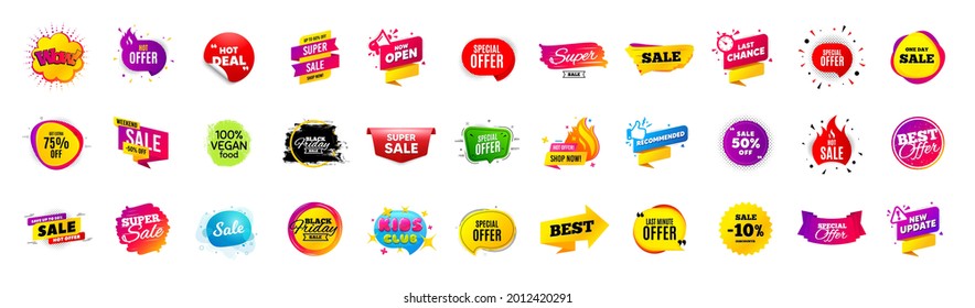 Best discount offer banners. Price deal sale stickers. Black friday special offer tags. Sale bubble coupon. Promotion discount banner templates design. Buy offer sticker. Super deal set. Vector