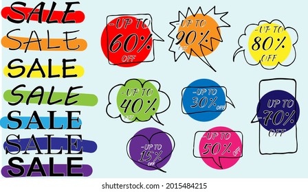 best discount trendy sign price and percentage isolated modern graphic style vector illustration. Special offer clearance sale price signs. 15, 30, 40, 50, 60, 70, 80 and 90 percent discount symbols. 