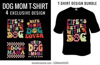 Best dog mom ever, Retro wavy, Groovy pet lover, dog lover T-shirt Design. Ready to print for apparel, poster, and illustration. Modern, simple, lettering.