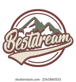 Best Dream Mountain Logo Initial Typography Y2K Logo Patch Apparel Fashion Vector Design K63, Commercia