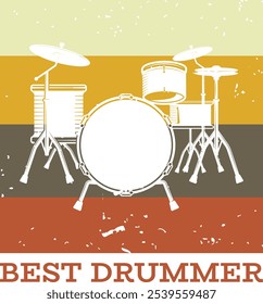 Best drummer vector print ready drumms vintage style for t shirt design