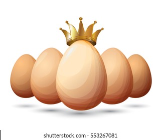 Best eggs design template. Eco farm super quality concept. Big egg with golden crown. Label, banner or logo design. Vector illustration stock vector.