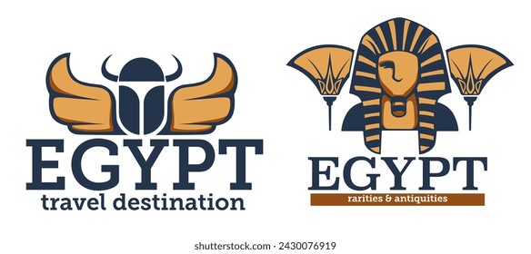 Best of Egyptian culture, historical memorials and architectural wonders in Africa. Egypt travel destination, rarities and antiquities banner. Archaeology of pharaohs country. Vector in flat style