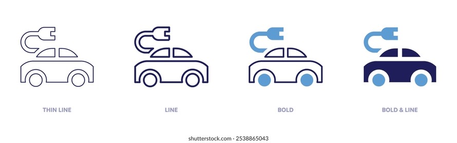 Best electric car icon in 4 different styles. Thin Line, Line, Bold, and Bold Line. Duotone style. Editable stroke.