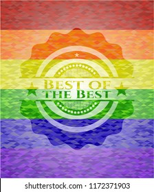 Best of the Best emblem on mosaic background with the colors of the LGBT flag