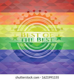 Best of the Best emblem on mosaic background with the colors of the LGBT flag