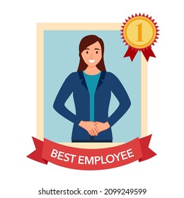 Best employee award concept vector illustration on white background. Company female worker best performance reward.