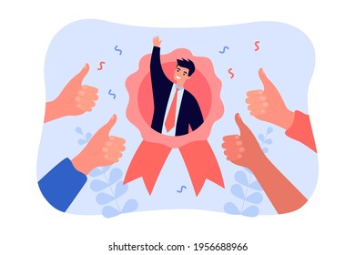 Best Employee With Great Reputation. Outstanding Popular Worker Flat Vector Illustration. Business Success, Human Resource, Recognition Concept For Banner, Website Design Or Landing Web Page