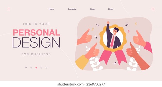 Best Employee With Great Reputation. Outstanding Popular Worker Flat Vector Illustration. Business Success, Human Resource, Recognition Concept For Banner, Website Design Or Landing Web Page