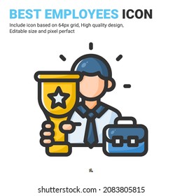 Best employee icon vector with outline color style isolated on white background. Vector illustration winner sign symbol icon concept for business, finance, industry, company, apps, web and all project