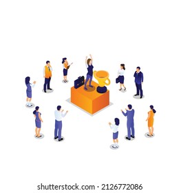 Best employee isometric 3d vector concept for banner, website, illustration, landing page, flyer, etc.