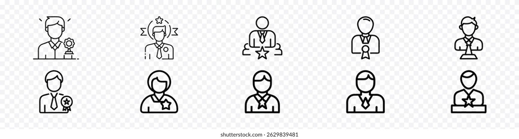 Ícone do prêmio de melhor funcionário do mês com certificado, troféu, símbolo de estrela, elementos de celebração, distintivo de reconhecimento, trabalhador estrela, ícone de realização de carreira, realização corporativa