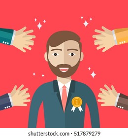 Best Employee or Employee of the Month . Businessman smiles for the awards and accolades he received