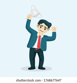 Best employee of the month standing  holding trophy. Number one hardworking businessman vector