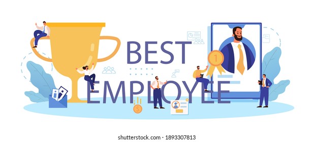 Best employee typographic header. Business recruitment and empolyee control. HR or personnel manager monitoring workers. Isolated flat vector illustration