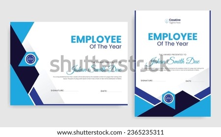 Best Employee of the Year Certificate Format Design. Best Yearly Employee, Business, Diploma Recognition Award Template. Corporate Employee Certificate.