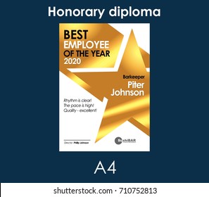 Best Employee Of The Year Gold Diploma Or Muniment Template Vector Design Illustration