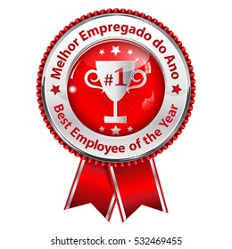 Best employee of the year (Melhor Empregado Do Ano) - award ribbon with Champions cup. Portuguese distinction for business purposes. Recognition gifts & appreciation gifts for employees