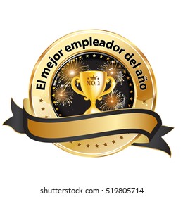 Best employer of the year - Spanish language (El Mejor empleador del ano) - business elegant icon / ribbon award distinction for companies.