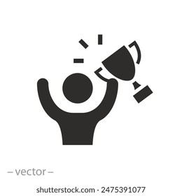 best entrepreneur or employee icon, champion with trophy, success award, celebrate win, flat symbol on white background - vector illustration