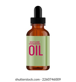 The best essential oil bottle vector illustration in trendy 3d realistic design style. Scalp and Hair Strengthening Oil With Biotin and Essential Oils. Editable graphic resources for many purposes.