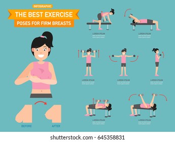 The best exercise poses for firm breasts infographics,vector illustration.