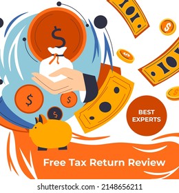 Best Experts In The Financial Field, Free Tax Return Review. Help Of Accountant, Assistance And Improvement Of Economy And Budget Management For Business And Households. Vector In Flat Style