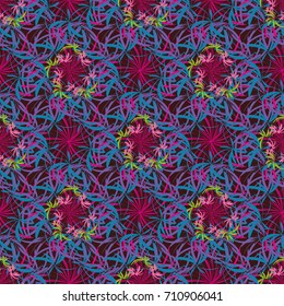 Best for fabric. Elegant tender design for natural cosmetics, perfume, florist shop. Vector spring flower seamless pattern in violet, brown, blue colors. Can be used as greeting or wedding background.