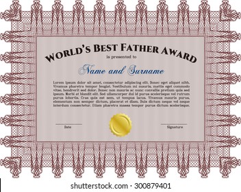 Best Father Award. Beauty design. With guilloche pattern. Detailed.
