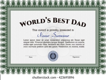 Best Father Award. Beauty design. Border, frame. With linear background. 