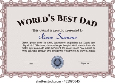 Best Father Award. Border, frame. With complex linear background. Artistry design. 