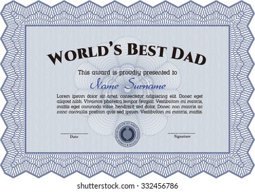 Best Father Award. Border, frame.With guilloche pattern. Superior design. 