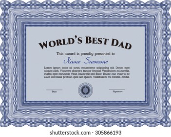 Best Father Award. Complex background. Border, frame.Superior design. 