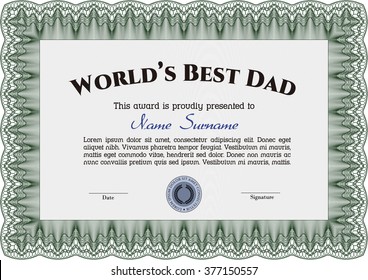 Best Father Award. With linear background. Beauty design. Border, frame. 