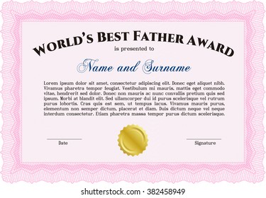 Best Father Award. With linear background. Beauty design. Border, frame. 