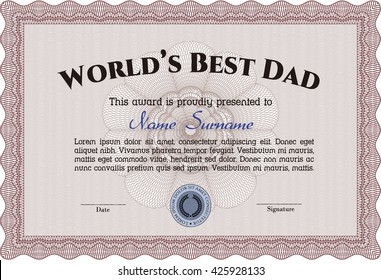 Best Father Award. With linear background. Border, frame. Beauty design. 