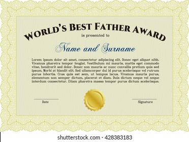 Best Father Award. With linear background. Beauty design. Border, frame. 