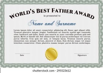 Best Father Award Template. Border, frame.Complex background. Excellent design. 