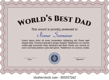 Plantilla de premio al mejor padre. Borde, marco.Fondo complejo. Excelente diseño. 