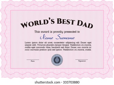 Best Father Award Template. Cordial design. Vector illustration.With quality background. 